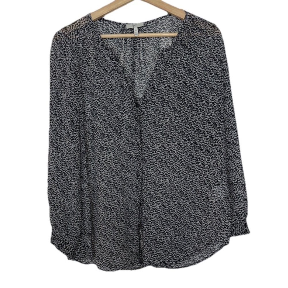 Joie Black & Gray 100% Silk Button Down Blouse Sz. M